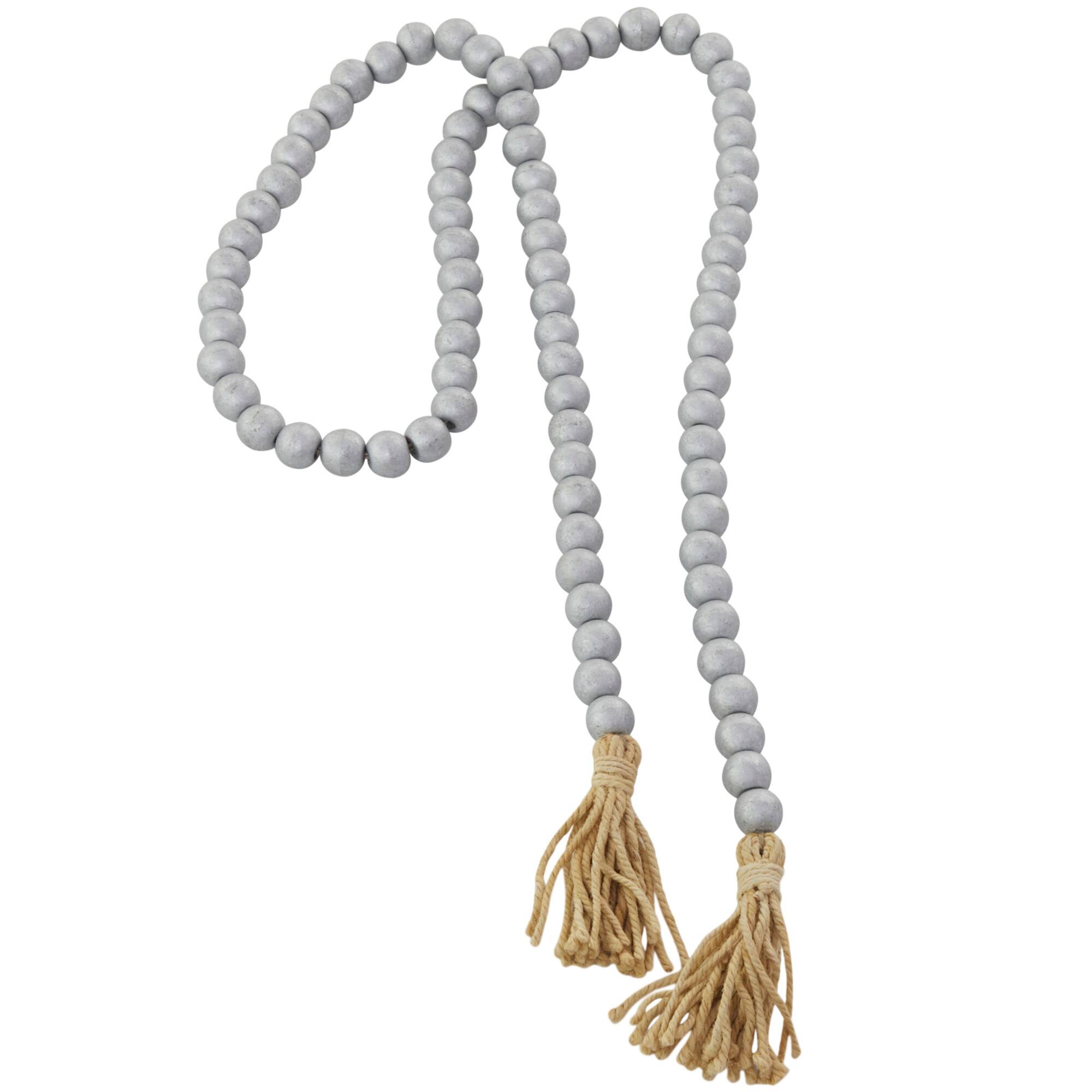 Silver Mango Wood Beaded Garland with Tassel